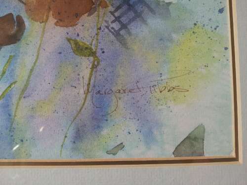 Original watercolour Margaret Gibbs. Still life of flowers. Cape Town artist. Ex. cond. frame.