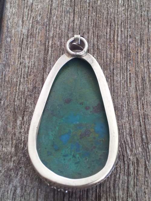 Solid Sterling silver bezel and dark green malachite pendant. Large.