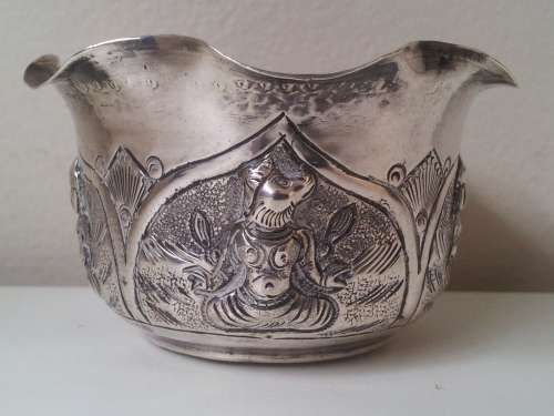 Solid Sterling Silver Indian Fluted Bowl. Hindu Deities. Madras.  Raj. Anglo-India. 59 grammes.