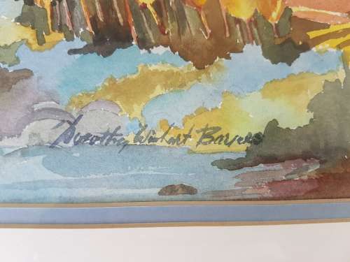 Original Watercolour by Dorothy Winhart Bauers. Drakensberg Scene. New condition. Framed.