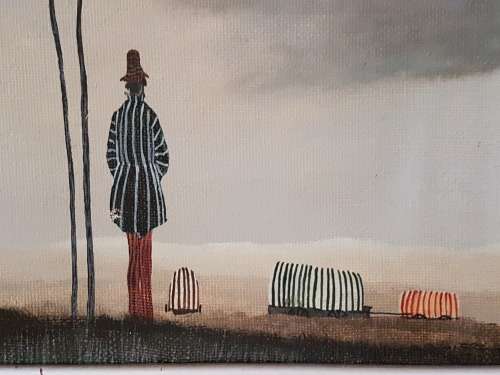 Antonio Falco. Man with Tree and Wagons. Listed Surrealist Spanish Artist. Original Oil in Frame.