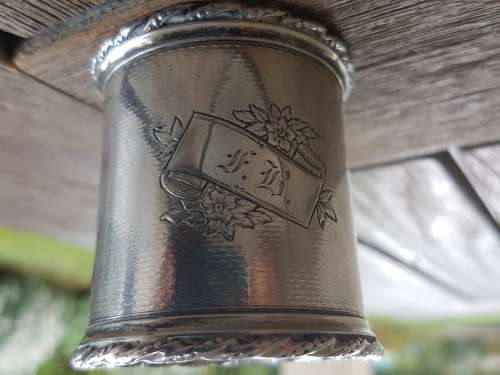Heavy Solid Silver Napkin Ring. Flower decorated monogramme. 46.8 grammes. Heavy.
