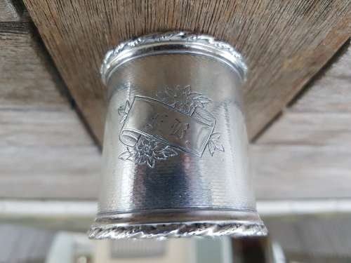 Heavy Solid Silver Napkin Ring. Flower decorated monogramme. 46.8 grammes. Heavy.