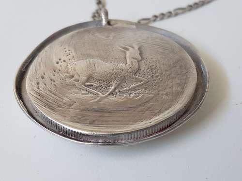 NEW Huge Solid Siver Springbok Pendant with Smooth Solid Silver Bezel Back. 40.7 grams!!