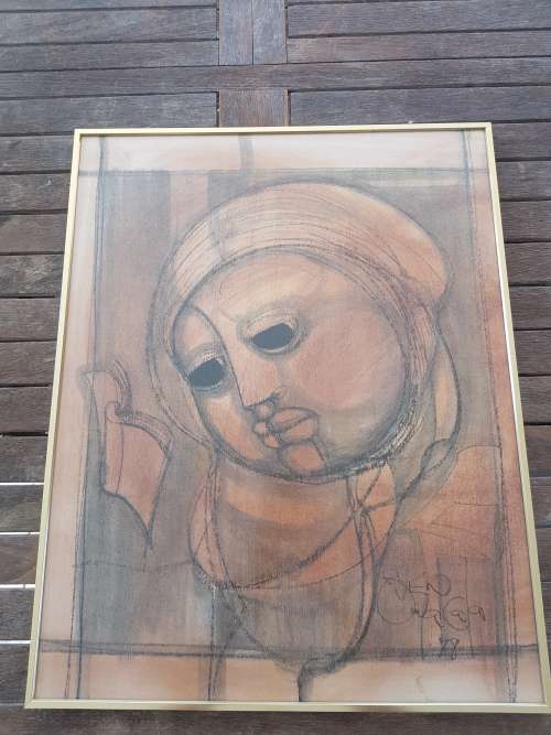 Ben Macala (1938-1997) . The Book Reader. Mixed media, signed and framed. Excellent condition.