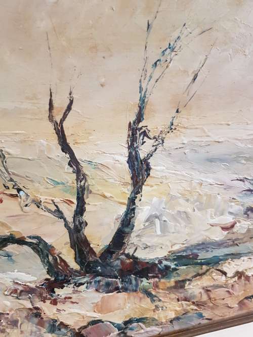 Joseph Stiens. Etosha Scene. Namibian Artist. Original oil on board, framed with certificate.