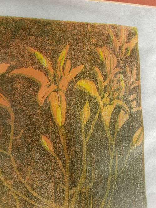 Alice Goldin (1922-2016). Lilies 16/20. Signed Colour Silkscreen Print Gold Frame. Excellent cond.