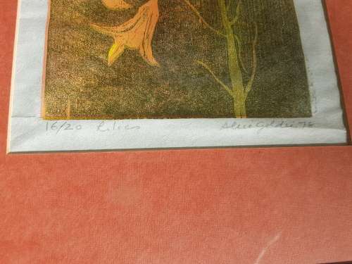 Alice Goldin (1922-2016). Lilies 16/20. Signed Colour Silkscreen Print Gold Frame. Excellent cond.
