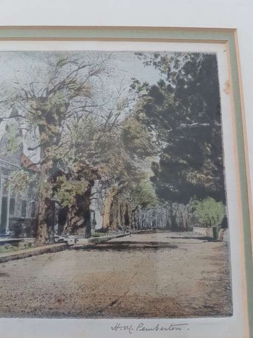 Hilda Pemberton. Vergelegen Cape Dutch House. HAND COLOURED AND SIGNED.  Framed.