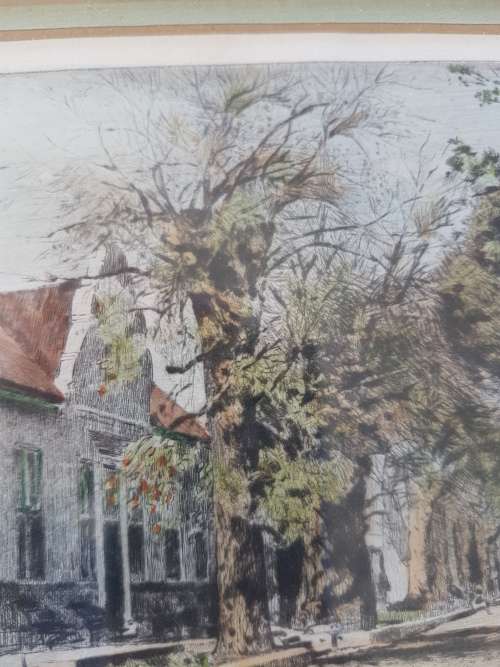 Hilda Pemberton. Vergelegen Cape Dutch House. HAND COLOURED AND SIGNED.  Framed.