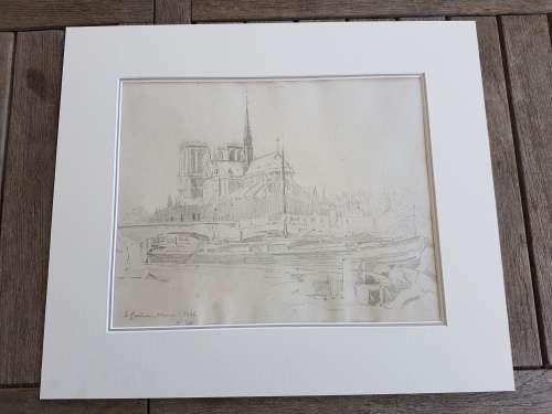 Alexander Graham Munro ( 1903-1985). Original drawing of Notre Dame, Paris and watercolour of Seine.