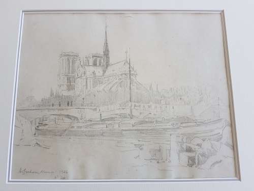 Alexander Graham Munro ( 1903-1985). Original drawing of Notre Dame, Paris and watercolour of Seine.