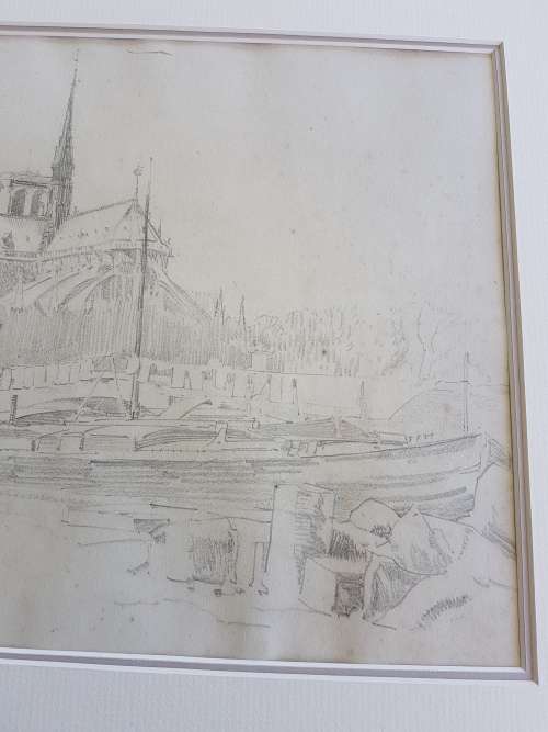Alexander Graham Munro ( 1903-1985). Original drawing of Notre Dame, Paris and watercolour of Seine.