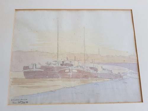 Alexander Graham Munro ( 1903-1985). Original drawing of Notre Dame, Paris and watercolour of Seine.