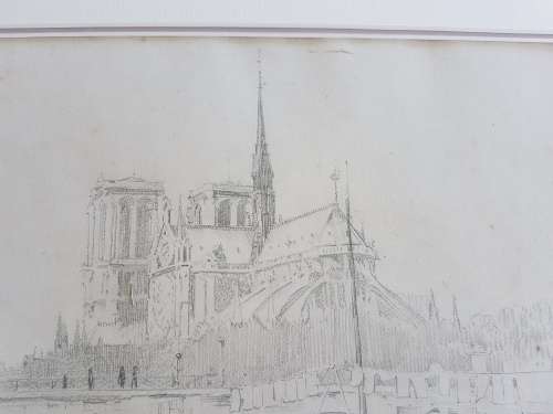 Alexander Graham Munro ( 1903-1985). Original drawing of Notre Dame, Paris and watercolour of Seine.