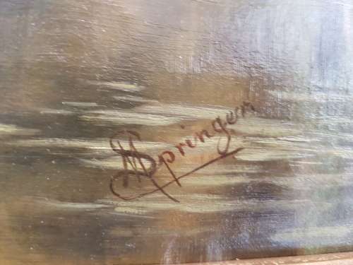 19th century oil on canvas with original frame. Signed Springer. The Lady at the Lake.