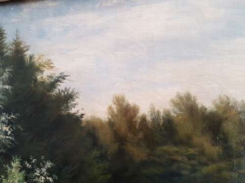 19th century oil on canvas with original frame. Signed Springer. The Lady at the Lake.