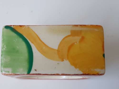 Clarice Cliff Nasturtium Bizarre Napkin Ring Circle in Square Shape. c. 1933 Art Deco.