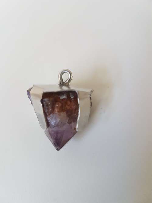 Sterling Silver Amethyst Crystal Pendant. Lion Hallmark. Rough Crystal.