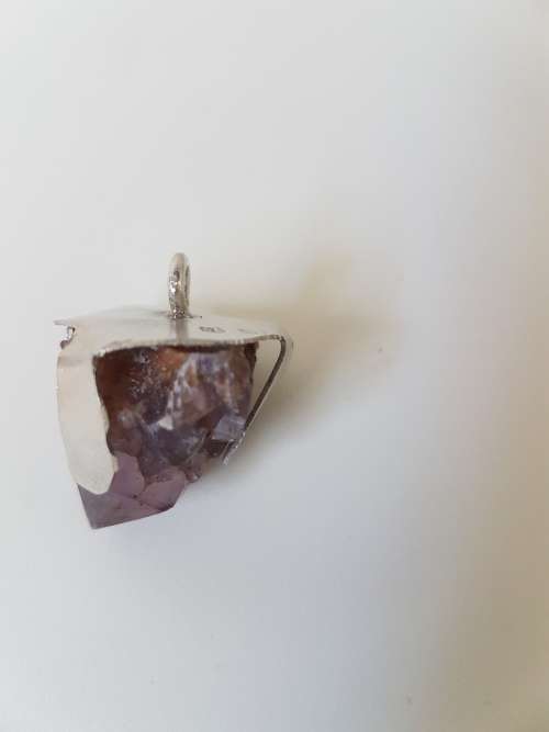 Sterling Silver Amethyst Crystal Pendant. Lion Hallmark. Rough Crystal.