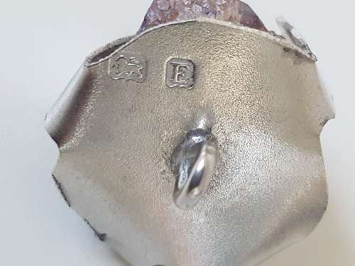 Sterling Silver Amethyst Crystal Pendant. Lion Hallmark. Rough Crystal.