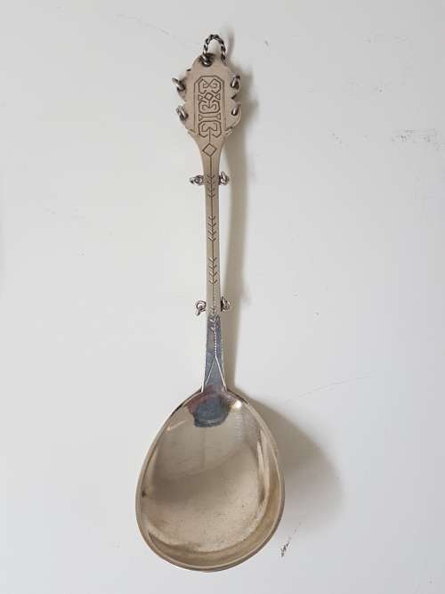 Solid Silver Wedding Spoon from Lapland Finland. Engraved with runic shapes. Ringlet decoration.