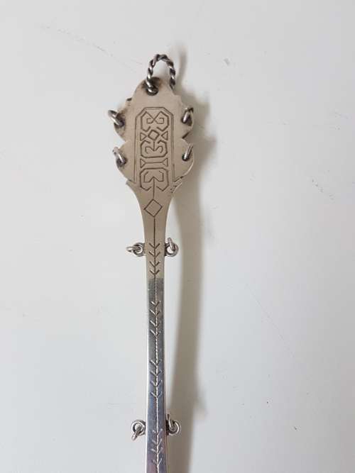 Solid Silver Wedding Spoon from Lapland Finland. Engraved with runic shapes. Ringlet decoration.