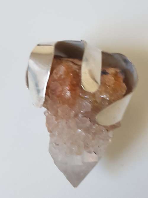 Sterling Silver White Transparent Quartz Crystal Pendant. Rough Crystal. Large.