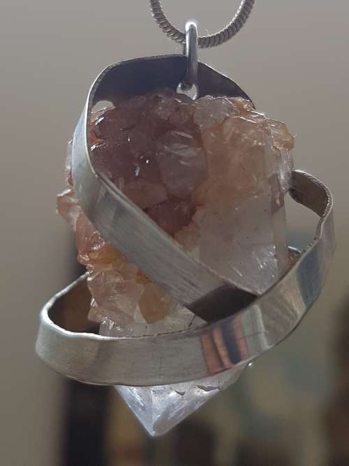 Sterling Silver Wrap White Transparent Quartz Crystal Pendant. Rough Crystal. Large.