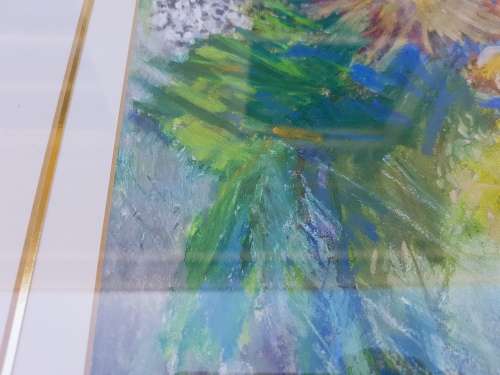 Edwine Simon (1939-). Still life of flowers. Original mixed media. Framed.