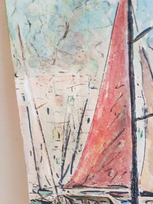 Eric J. Lever. Portofino Italy. Mixed media watercolour in mid-century style.