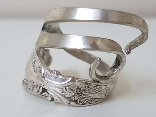 Silver Plated Fork Ring, ornate. Adjustable. New, never worn.