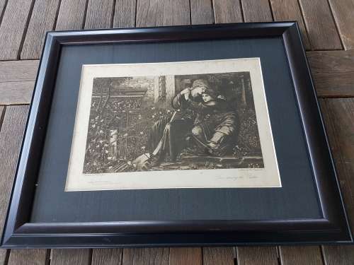 Original Victorian etching with frame. Love Among the Ruins by Burne-Jones. Etching by Luke Taylor.