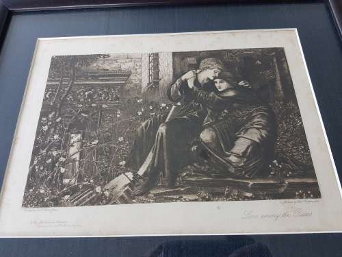 Original Victorian etching with frame. Love Among the Ruins by Burne-Jones. Etching by Luke Taylor.