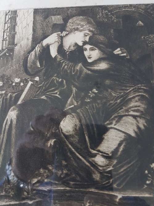 Original Victorian etching with frame. Love Among the Ruins by Burne-Jones. Etching by Luke Taylor.