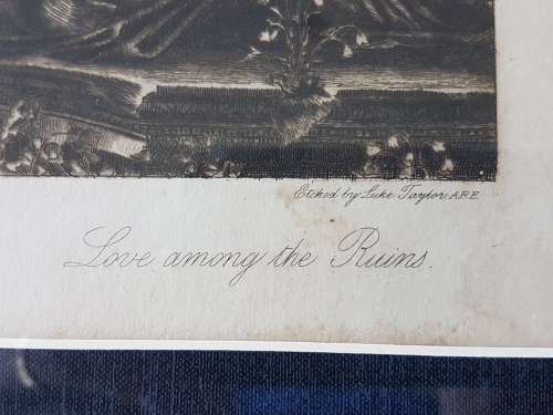 Original Victorian etching with frame. Love Among the Ruins by Burne-Jones. Etching by Luke Taylor.