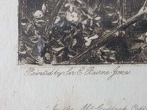 Original Victorian etching with frame. Love Among the Ruins by Burne-Jones. Etching by Luke Taylor.
