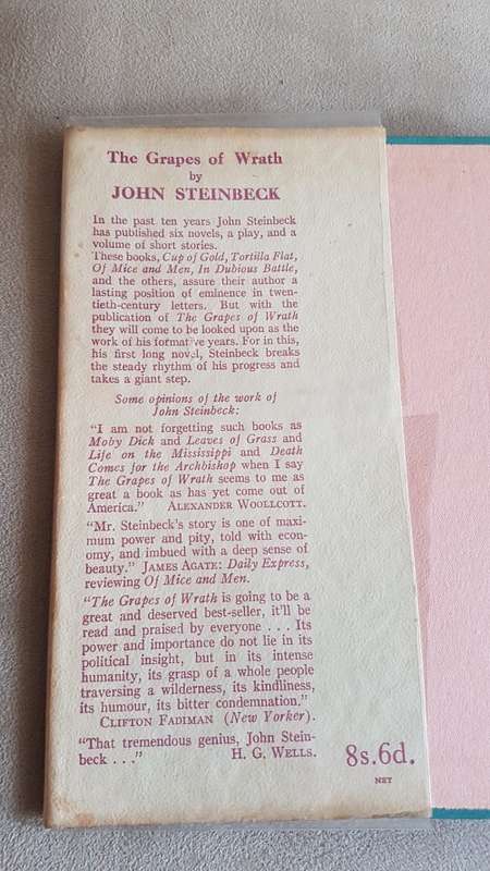 The Grapes of Wrath FIRST U.K. EDITION. Steinbeck, John. Very good condition. Price reduced.