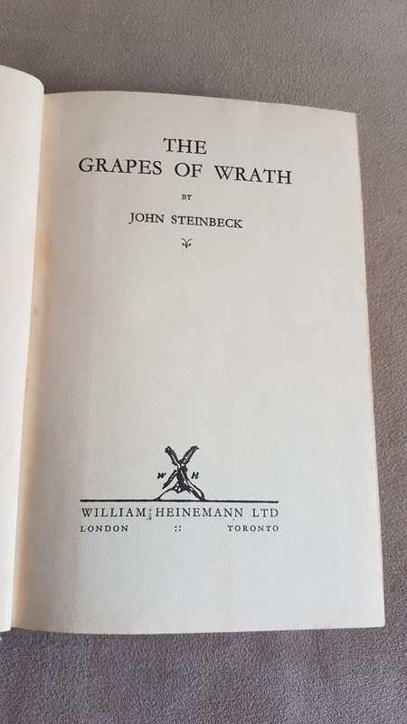 The Grapes of Wrath FIRST U.K. EDITION. Steinbeck, John. Very good condition. Price reduced.