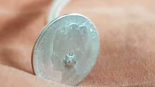 Solid Sterling Silver ADJUSTABLE Artisan Bangle. 21.8 grammes. Wilhelmina 10 cent Netherlands coin !