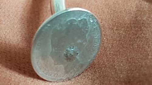 Solid Sterling Silver ADJUSTABLE Artisan Bangle. 21.8 grammes. Wilhelmina 10 cent Netherlands coin !