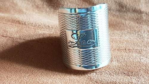 LEO Zodiac or Name Sterling Silver Ring . Large 8.4 g engine turned design, hand made, marked 925.