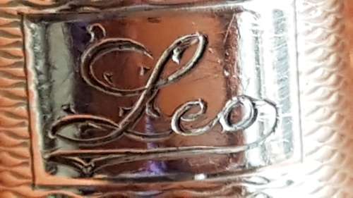 LEO Zodiac or Name Sterling Silver Ring . Large 8.4 g engine turned design, hand made, marked 925.