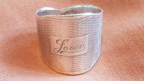 JOAN Name Silver Sterling Ring . Large 7.5 grams engine turned design, hand made, marked 925
