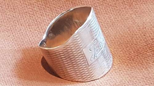 JOAN Name Silver Sterling Ring . Large 7.5 grams engine turned design, hand made, marked 925