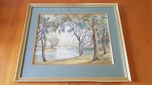 James Herbert Snell ( 1861-1935).  Lake at St. James Park London. Watercolour. Signed, framed