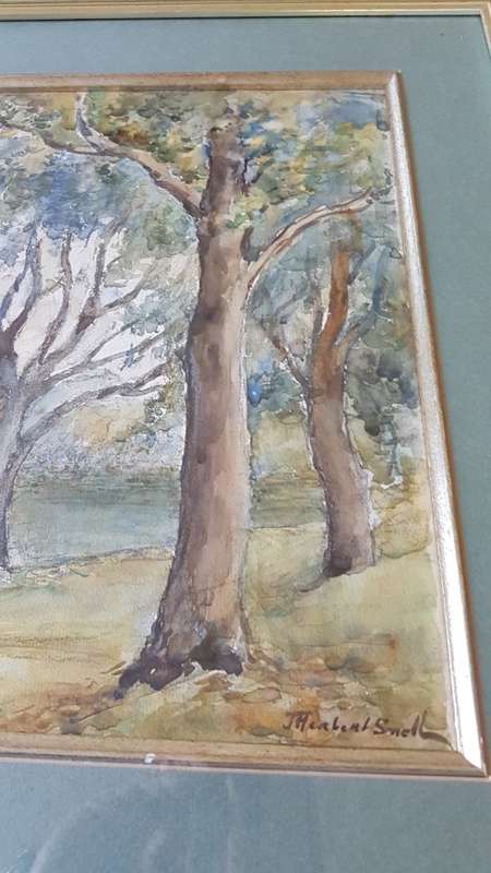 James Herbert Snell ( 1861-1935).  Lake at St. James Park London. Watercolour. Signed, framed