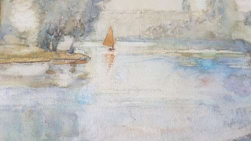 James Herbert Snell ( 1861-1935).  Lake at St. James Park London. Watercolour. Signed, framed
