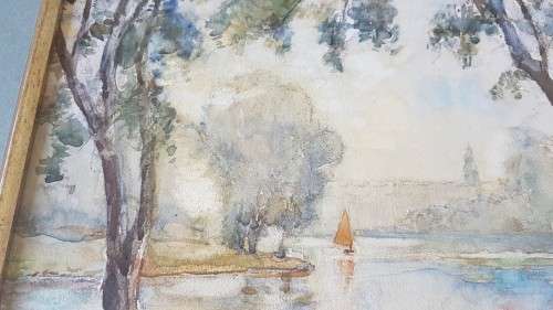 James Herbert Snell ( 1861-1935).  Lake at St. James Park London. Watercolour. Signed, framed