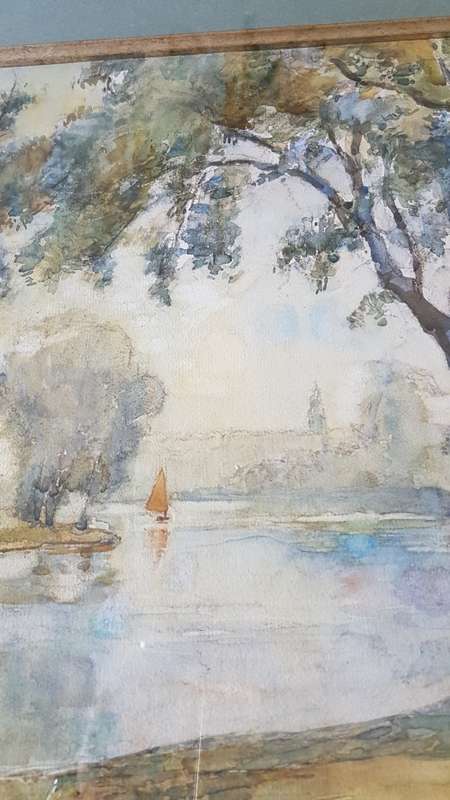 James Herbert Snell ( 1861-1935).  Lake at St. James Park London. Watercolour. Signed, framed